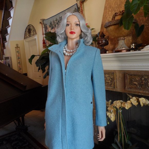 New Ann Taylor Sky Blue Wool Blend Pea Coat Size PL - Picture 2 of 16